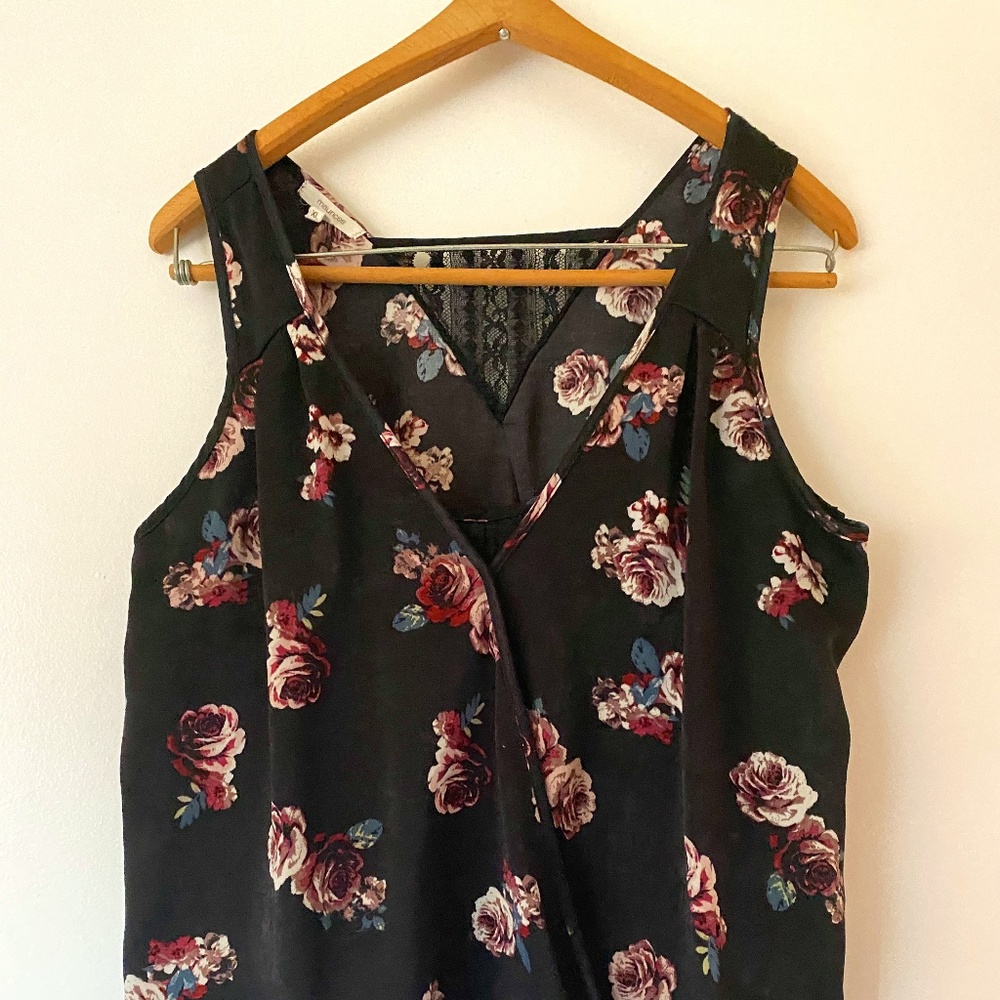 Maurices Black Floral and Lace Sleeveless Top
